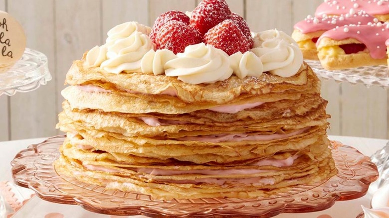 crepe cake on stand