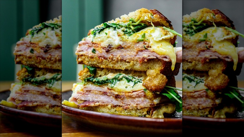 Breakfast sandwich featuring Virginia country ham and eggs