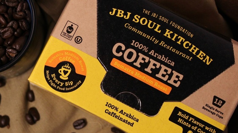 Coffee beans and the packaging for JBJ Soul Kitchen coffee