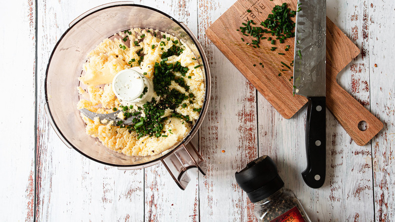 cheese and chives in blender