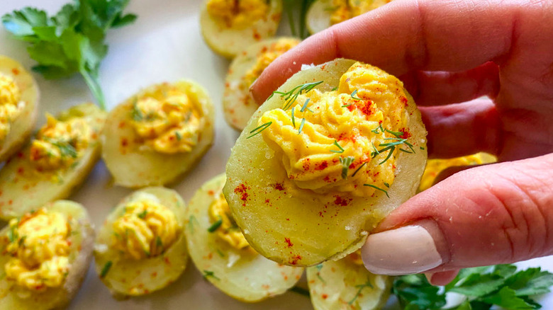 vegan deviled eggs closeup