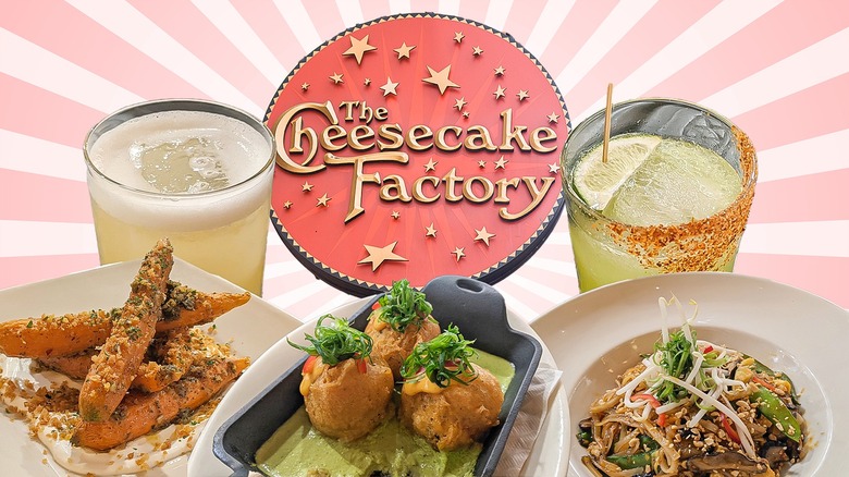 Composite image featuring new Cheesecake Factory dishes and drinks for 2025