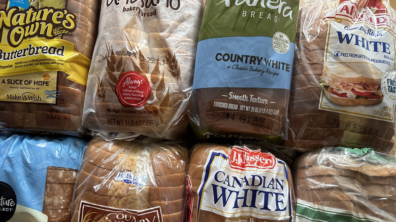 Variety of white bread loaves
