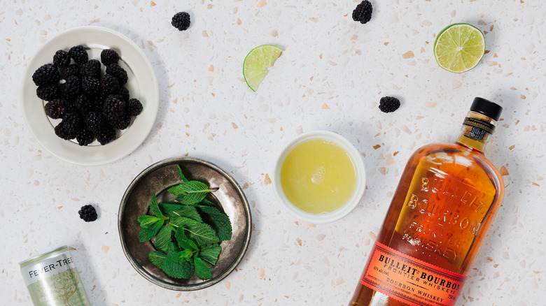 Ingredients for blackberry Kentucky mule