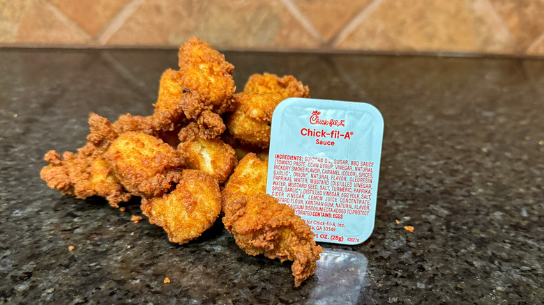 Package of Chick-fil-A sauce with chicken nuggets