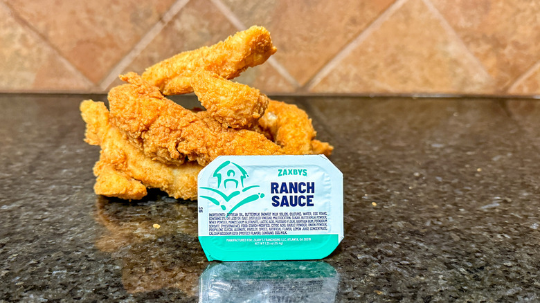 Package of Zaxby's Ranch Sauce and chicken tenders